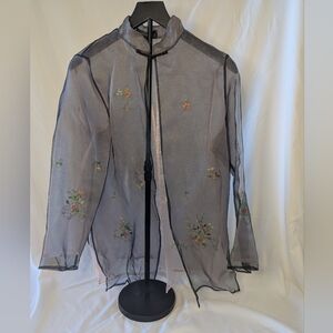 Henki Sheer Embroidered Jacket Vintage Mandarin Collar with Knot Closure Size XL